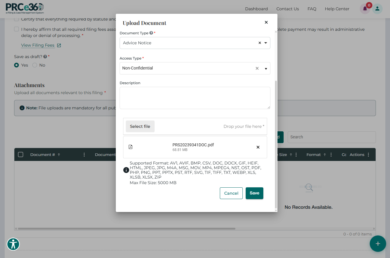 Upload document form